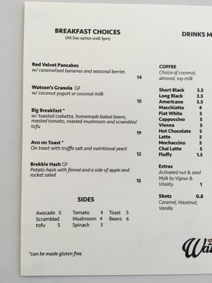 Breakfast choices at Watson's Eatery in Dunedin