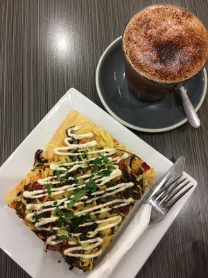 Vegan pizza and superb mocha!  at Watson's Eatery in Dunedin