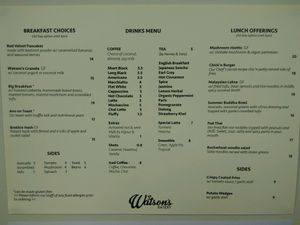 Menu at Watson's Eatery in Dunedin