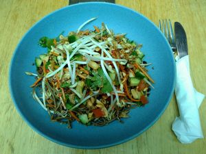 Buckwheat noodle salad: Soba noodles served w/ Asian greens for $18 at Watson's Eatery in Dunedin