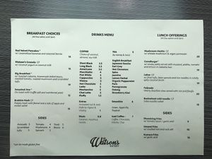 Menu at Watson's Eatery in Dunedin