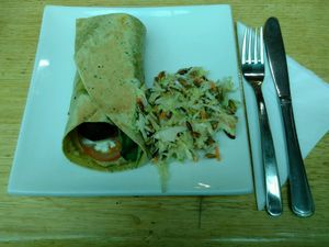 Toasted falafel & aioli wrap w/ salad for $7 at Watson's Eatery in Dunedin