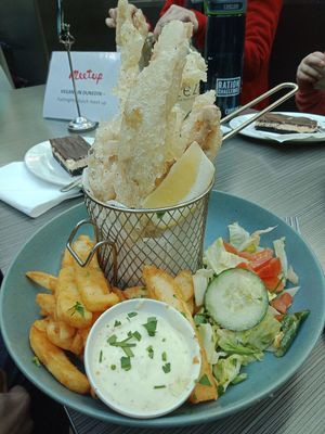 Battered Banana Blossom 'fish' and chips. at Watson's Eatery in Dunedin