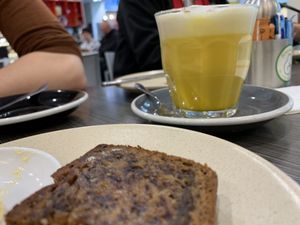 Toasted Banana Bread & Turmeric Latte 🌱 V at Watson's Eatery in Dunedin