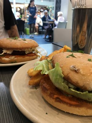 Chick'n Burger and Chilly Filly Burger at Watson's Eatery in Dunedin