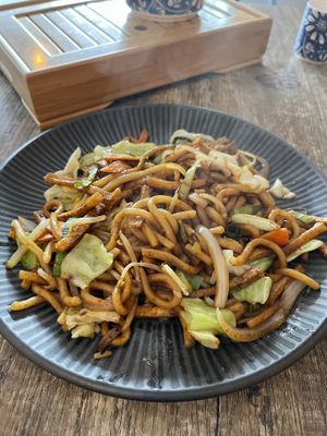 Japanese stir fried udon noodles with vege and tofu  at Mudan Tearoom and Eatery in Tauranga