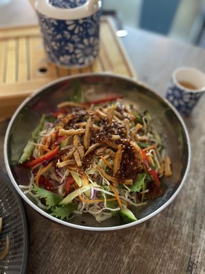 Chinese vege and tofu spicy home style noodles  at Mudan Tearoom and Eatery in Tauranga