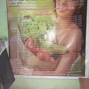 menu at Vegetarian Club in Cajamarca