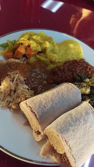 Vegan buffet plate at Amy's Ethiopian in Nashville
