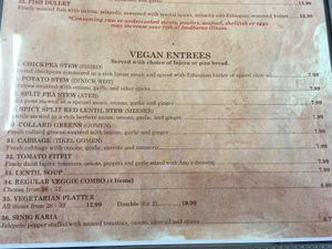 Vegan menu options  at Amy's Ethiopian in Nashville