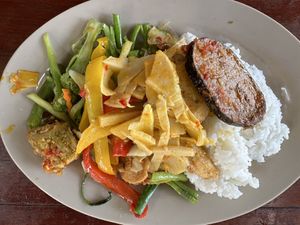 Rice with vegetables and fake fish   at Thien Phuoc in Nha Trang