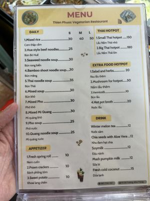 Menu  at Thien Phuoc in Nha Trang