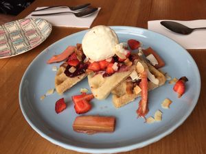 Vegan waffles at Tootsie Roller in Fitzroy North