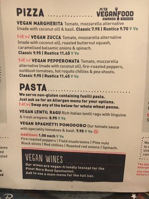 Vegan food menu  at Zizzi in Hull
