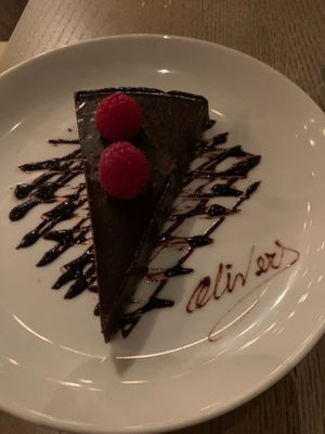 Chocolate tart at Oliver's in Santa Barbara
