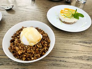 Apple crisp (lovely coconut ice cream!) and key lime cheesecake at Oliver's in Santa Barbara