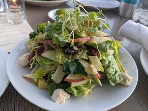 Why is everything so tall here? Good luck eating this gracefully. at Oliver's in Santa Barbara