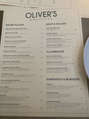 Menu  at Oliver's in Santa Barbara
