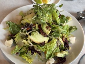 delicate pear salad with cashew-based cheese. yum!  at Oliver's in Santa Barbara