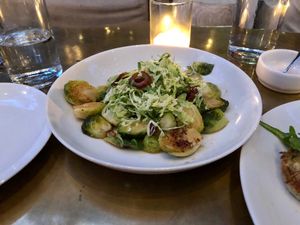 Brussels Sprouts with Dates and Maple Sherry Glaze at Oliver's in Santa Barbara