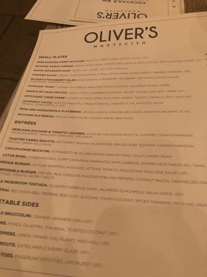 Menu at Oliver's in Santa Barbara