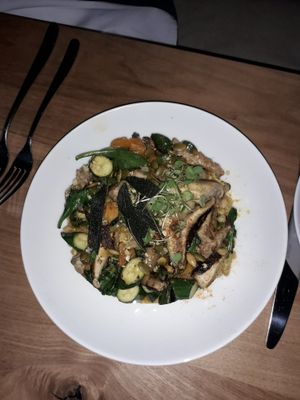 Farro risotto (super delicious) at Oliver's in Santa Barbara