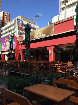 The restaurant is kinda underground. There's a dolphin water fountain in the middle. at Diwali Mahal in Belgrade