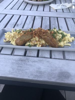 Spätzle with beyond sausage  at Weingut Trautwein - Restaurant & Hotel in Flonheim
