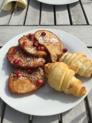 Apple cinnamon pancakes and croissants for breakfast  at Weingut Trautwein - Restaurant & Hotel in Flonheim