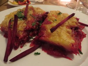 Potato and beetroot bake (vegan) at Moccachili in Saarbrucken
