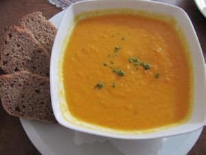 carrot and ginger soup (vegan) at Moccachili in Saarbrucken