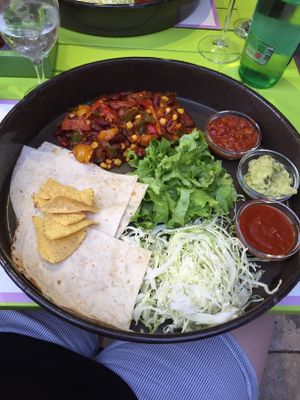 Vegetarian Fajitas made vegan by removing cheese and sour cream.  at Mex Cantina Bona Fide in Dubrovnik