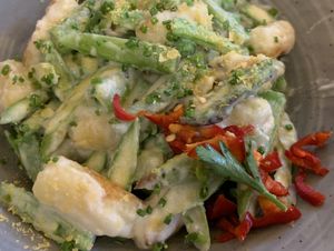 Spring gnocchi - creamy lemon garlic sauce is vegan! at Everly in Madison