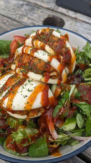 Sriracha and sweet chilli drizzled jackfruit bao buns at Strawberry Fields Cafe in Midland