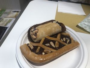 Fruit flan and cannoli  at Oasi Verde in Siena