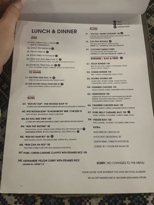 Menu  at Nook Eatery in Hue