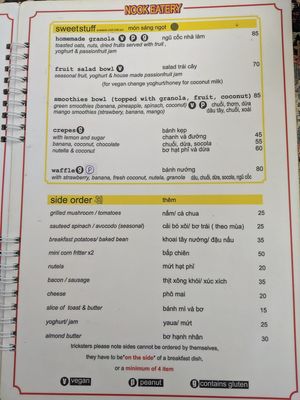 Menu as of 3/10/2019 at Nook Eatery in Hue
