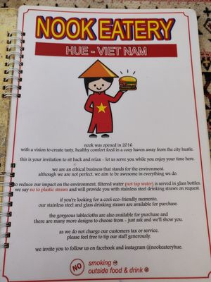Fist Page of the menu at Nook Eatery in Hue