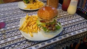 Vegetarian burger at Nook Eatery in Hue