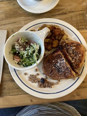 Haus French toast monster, salad and home fries!!! at Two Dollar Radio Headquarters in Columbus