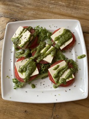 Vegan caprese!  Cashew cheese and pesto.  Yum #Veganuary at Two Dollar Radio Headquarters in Columbus
