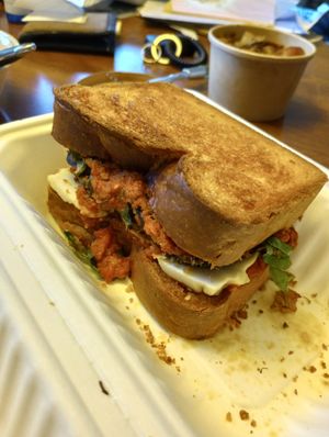 Eggplant parmesan sandwich at Two Dollar Radio Headquarters in Columbus
