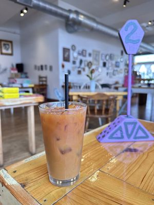 Ice coffee w/ oat milk  at Two Dollar Radio Headquarters in Columbus