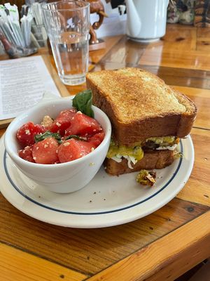 Gary Sandwich w watermelon salad   at Two Dollar Radio Headquarters in Columbus