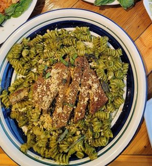 Pesto pasta at Two Dollar Radio Headquarters in Columbus