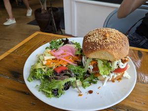 Farmhouse burger at Two Dollar Radio Headquarters in Columbus