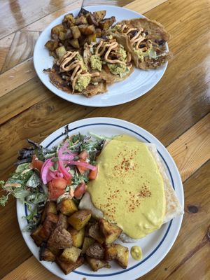 Breakfast tortuga (with coconut bacon) and pancake tacos  at Two Dollar Radio Headquarters in Columbus