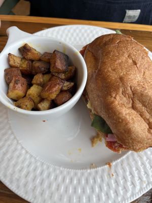 Weekly special: eggplant parm with home fries   at Two Dollar Radio Headquarters in Columbus