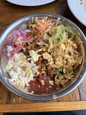 “Beef” birria burrito bowl  at Two Dollar Radio Headquarters in Columbus