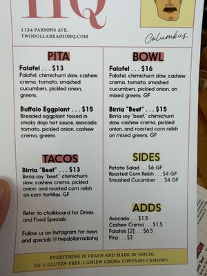 New menu   at Two Dollar Radio Headquarters in Columbus